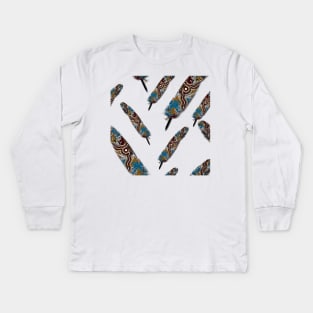 Aboriginal Art - Feather Wetland Pattern Kids Long Sleeve T-Shirt